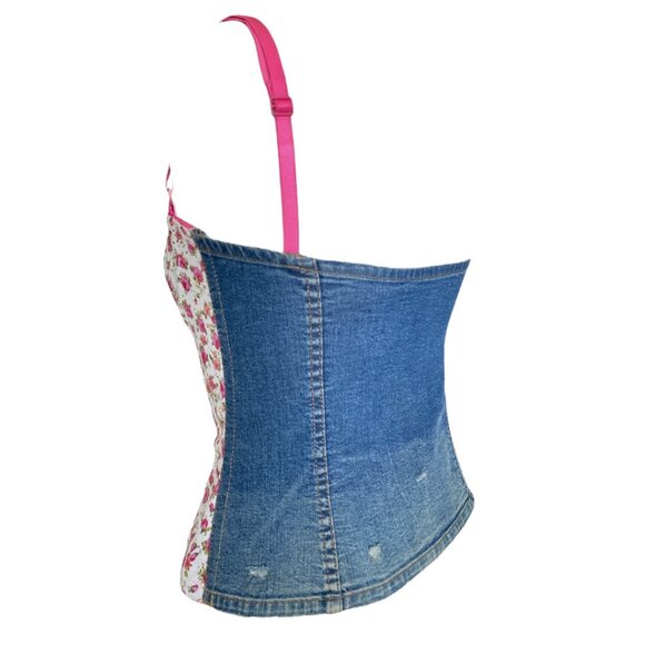 Dolce&Gabbana CORSET Pink Floral Bustier  D&G Denim Back Bustier Top Size Small - Picture 15 of 16